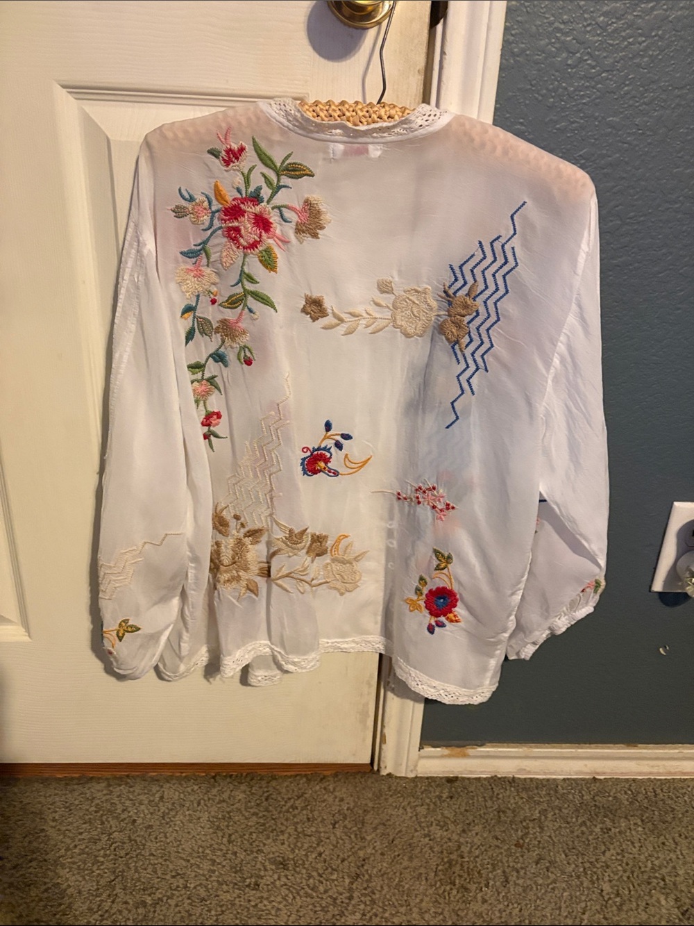 Johnny Was White Sheer Embroidered Open Front Jacket - Picture 2 of 2